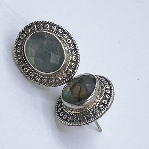 Nicky Butler Vintage 925 Sterling Silver Oval Faceted Moonstone Pierced Earrings - Picture 6 of 7